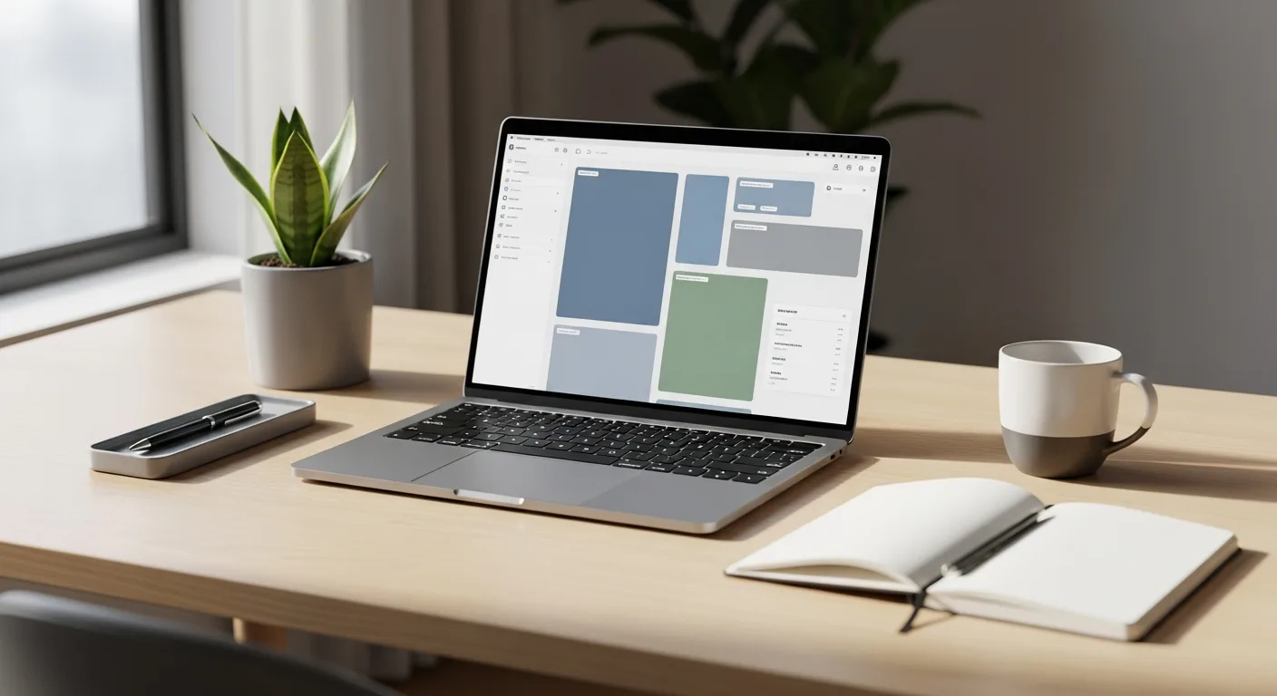 Interface digitale minimaliste sur ordinateur dans un bureau apaisé